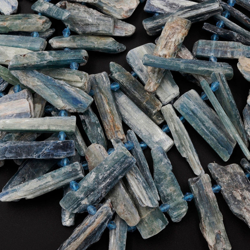 Rough Raw Natural Bicolor Kyanite Beads Rare Blue Green Kyanite Unpolished Freeform Irregular Long Spike Rectangle Gemstone 16" Strand