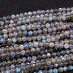 Faceted Labradorite 4mm 6mm Round Beads AA Quality Tons of Flashes Micro Faceted Natural Blue Labradorite Round Beads 16" Strand