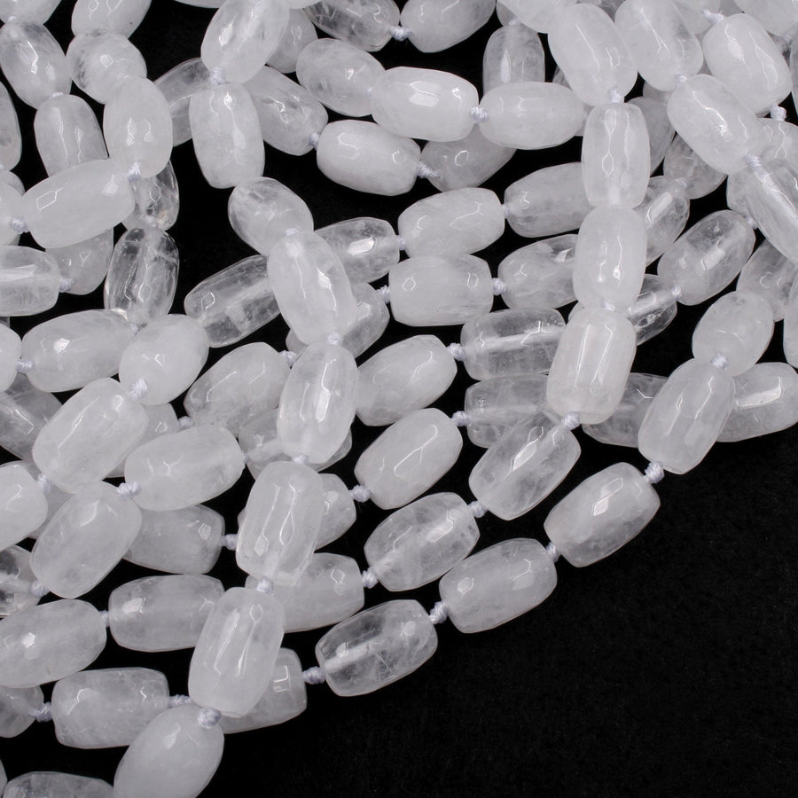 Natural Rock Crystal Quartz Beads Faceted Drum Cylinder Tube Nuggets Icy Rock Crystal Clear Raw Crystals 16" Strand