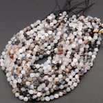 Star Cut Natural Montana Agate Beads Faceted 8mm Rounded Nugget Sharp Facets White Black Agate 15" Strand