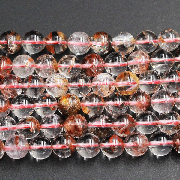 AAA Rare Natural Red Golden Phantom Quartz 6mm 8mm 10mm 12mm 14mm 16mm Round Bead Real Genuine Clear Quartz Crystal Copper Iron 16" Strand