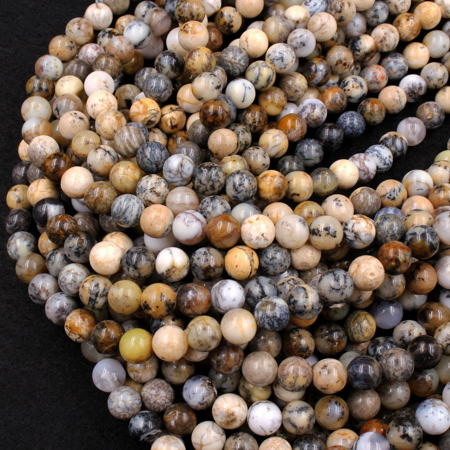 Natural African Dendritic Opal 8mm Round Beads Neutral Beige Creamy Taupe Sand Brown Color Opal Gemstone 16" Strand