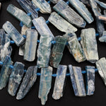 Rough Raw Natural Bicolor Kyanite Beads Rare Blue Green Kyanite Unpolished Freeform Irregular Long Thick Spike Rectangle Gemstone 16" Strand