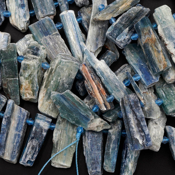 Rough Raw Natural Bicolor Kyanite Beads Rare Blue Green Kyanite Unpolished Freeform Irregular Long Thick Spike Rectangle Gemstone 16" Strand