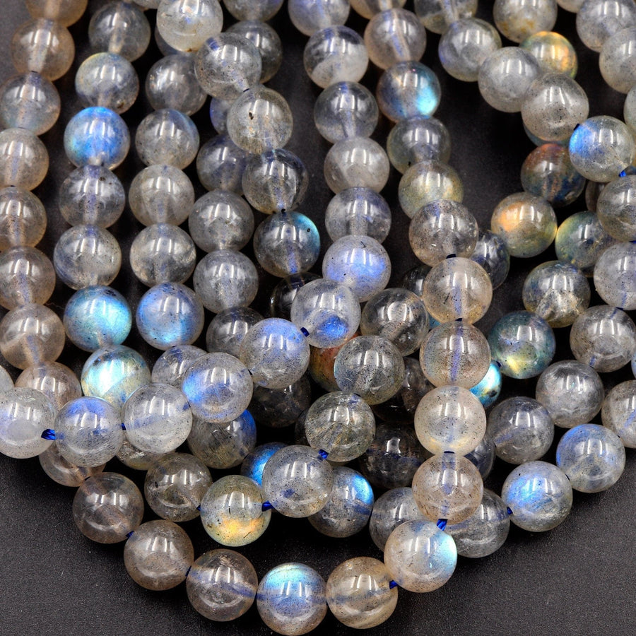 Flashy Labradorite 5mm 6mm 7mm Round Beads High Quality A grade Blue Golden Natural Labradorite 16" Strand