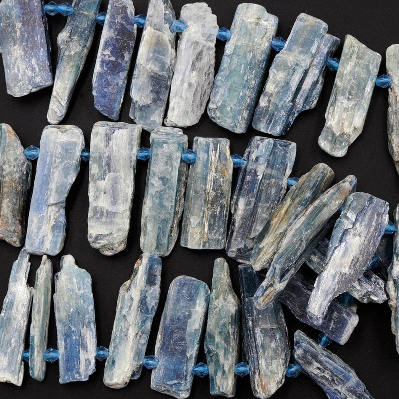 Rough Raw Natural Bicolor Kyanite Beads Rare Blue Green Kyanite Unpolished Freeform Irregular Long Thick Spike Rectangle Gemstone 16" Strand