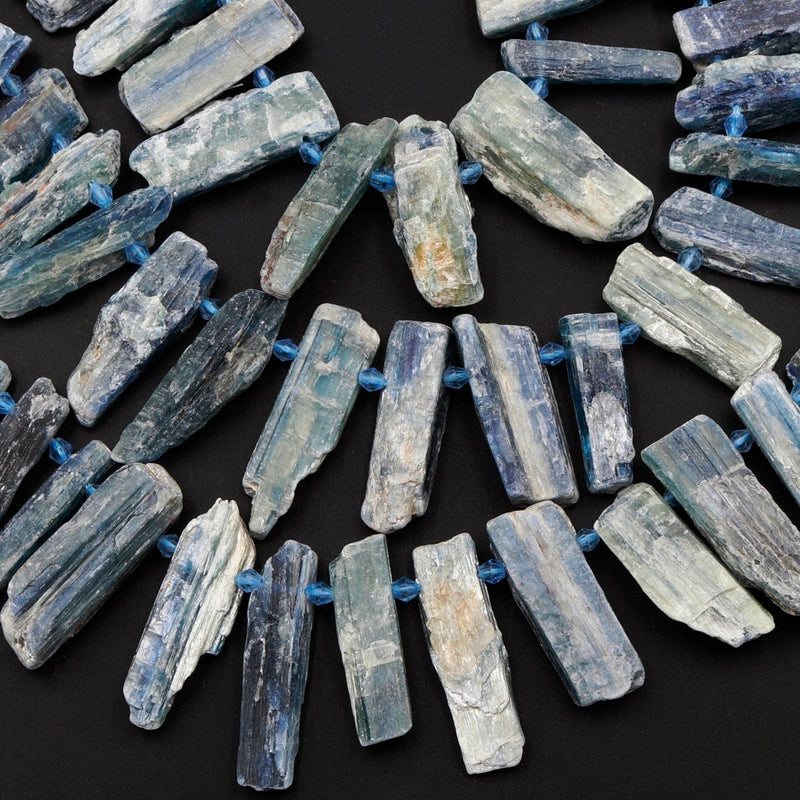Rough Raw Natural Bicolor Kyanite Beads Rare Blue Green Kyanite Unpolished Freeform Irregular Long Thick Spike Rectangle Gemstone 16" Strand