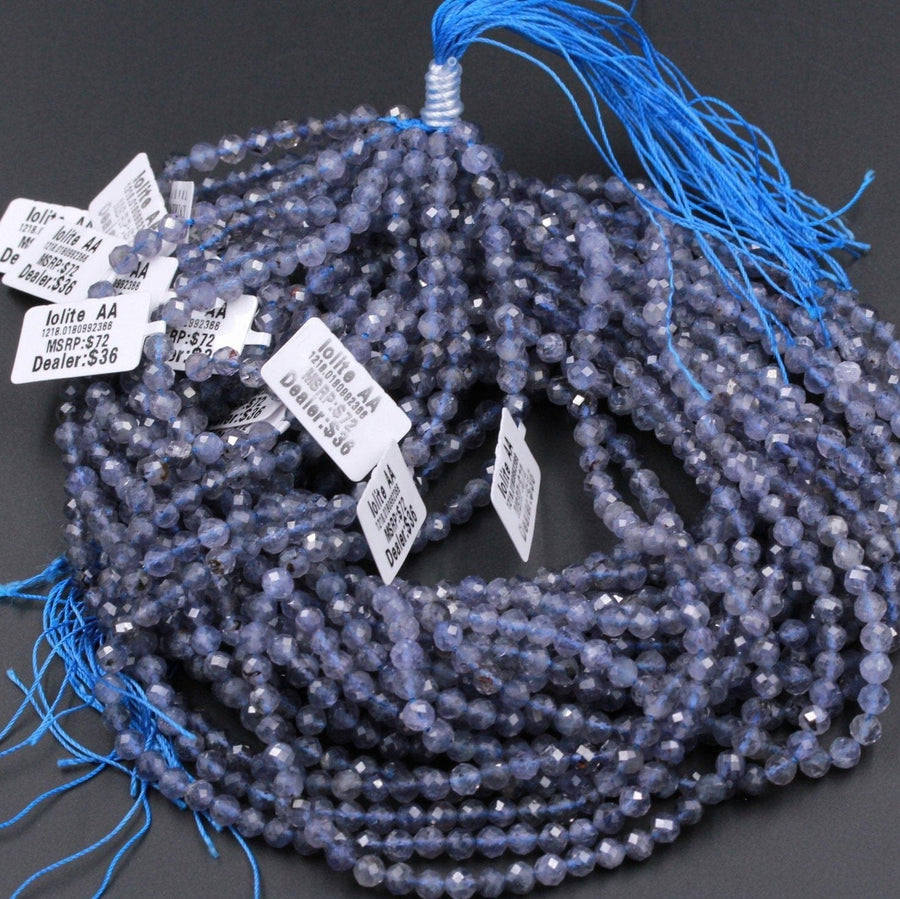 Gorgeous Natural Blue Iolite 5mm Round Beads Micro Faceted Gemstone High Quality Genuine Real Iolite Faceted Round Gemstone Beads 16" Strand