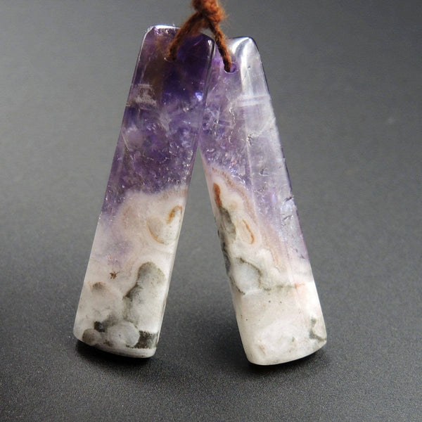 Natural Chevron Amethyst Earring Pair Rectangle Cabochon Cab Pair Drilled Matched Earrings Bead Pair Stone E1227