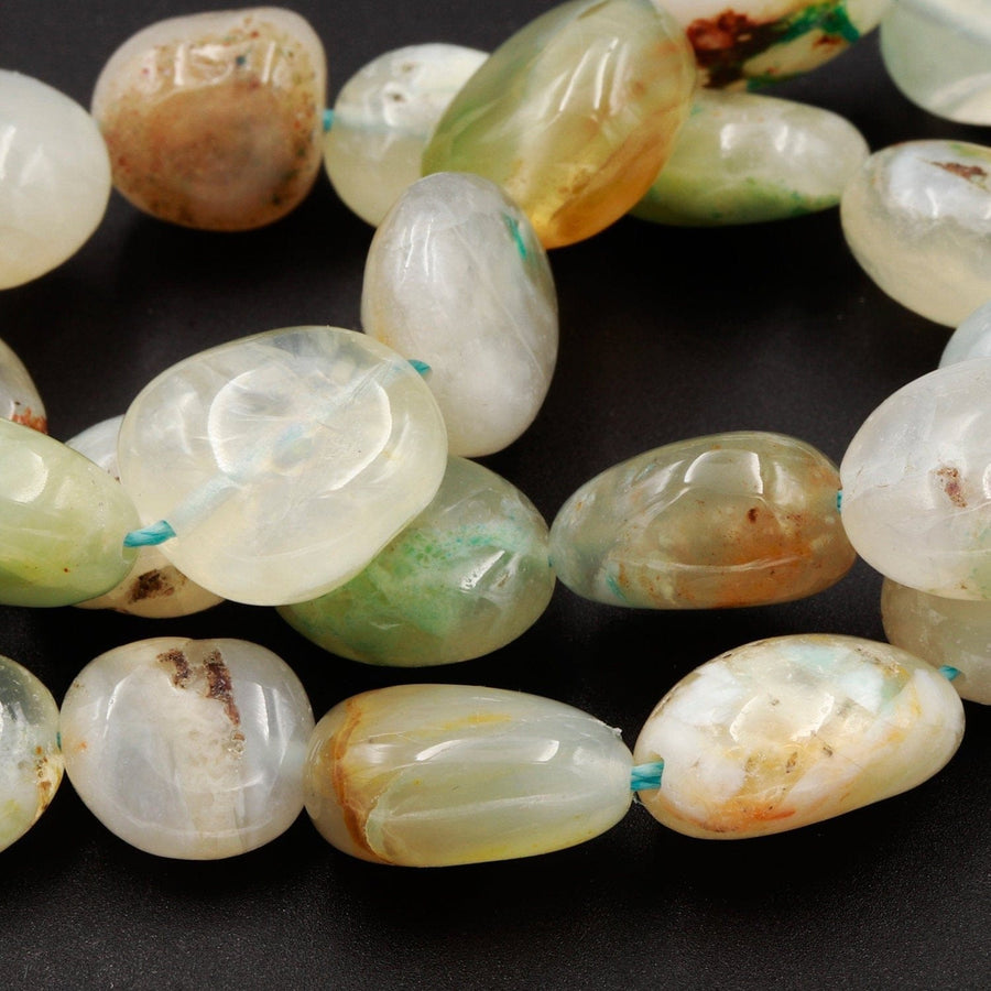 Rare Genuine Natural Peruvian Blue Opal Beads Pebble Nugget Extra Translucent Gemmy Opal Jelly Blue Opaline Beads 17" Strand