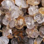 Drilled Dendritic Quartz Beads Natural Golden Rock Crystal Chunky Faceted Slab Cushion Rectangle Nugget Slice Focal Pendant Beads 16" Strand