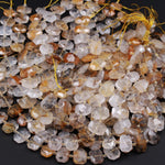 Drilled Dendritic Quartz Beads Natural Golden Rock Crystal Chunky Faceted Slab Cushion Rectangle Nugget Slice Focal Pendant Beads 16" Strand