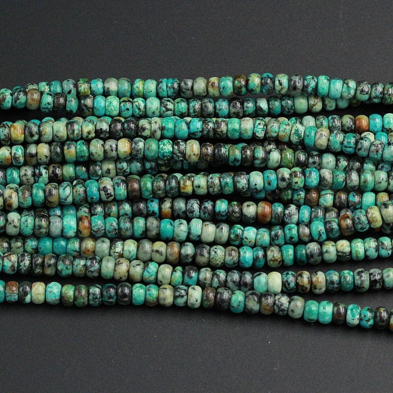 Extra Blue Color Natural African Turquoise 6mm Rondelle 6x4mm Rondelle Beads High QualityBlue Green Brown Gemstone 16" Strand