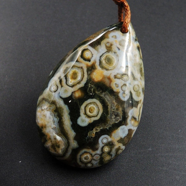 Ocean Jasper Pendant Teardrop Pendant Green Yellow Orange White Cabochon Cab Front Drilled Natural Stone Pendant Bead P1743