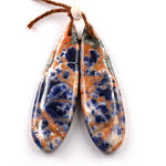 Natural Orange Sodalite Earring Pair Teardrop Cabochon Cab Drilled Matched Earrings Bead Pair Vibrant Orange Blue Stone
