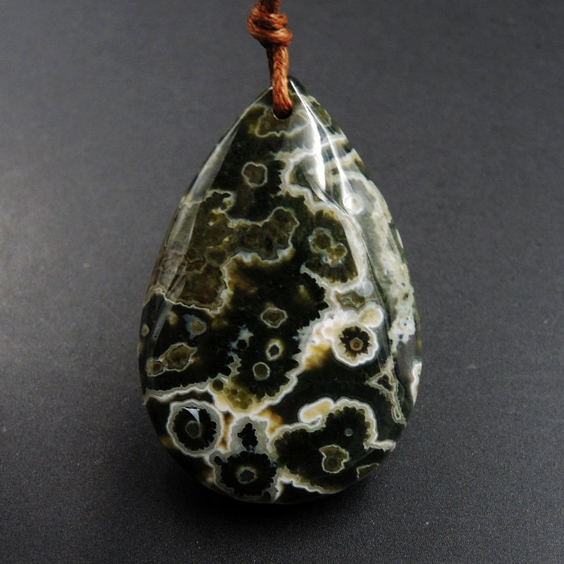 Ocean Jasper Pendant Teardrop Pendant Green Yellow Orange White Cabochon Cab Front Drilled Natural Stone Pendant Bead P1742