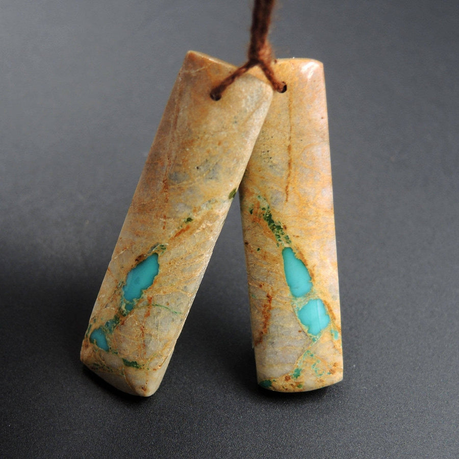 Natural Turquoise From Royston Nevada Cabochon Cab Pair Drilled Matched Earrings Bead Pair E2201