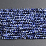 High Quality Natural Blue Sodalite Round 2mm 3mm 4mm Faceted Round Beads Micro Cut Faceted Tiny Small Genuine Gemstone 16" Strand