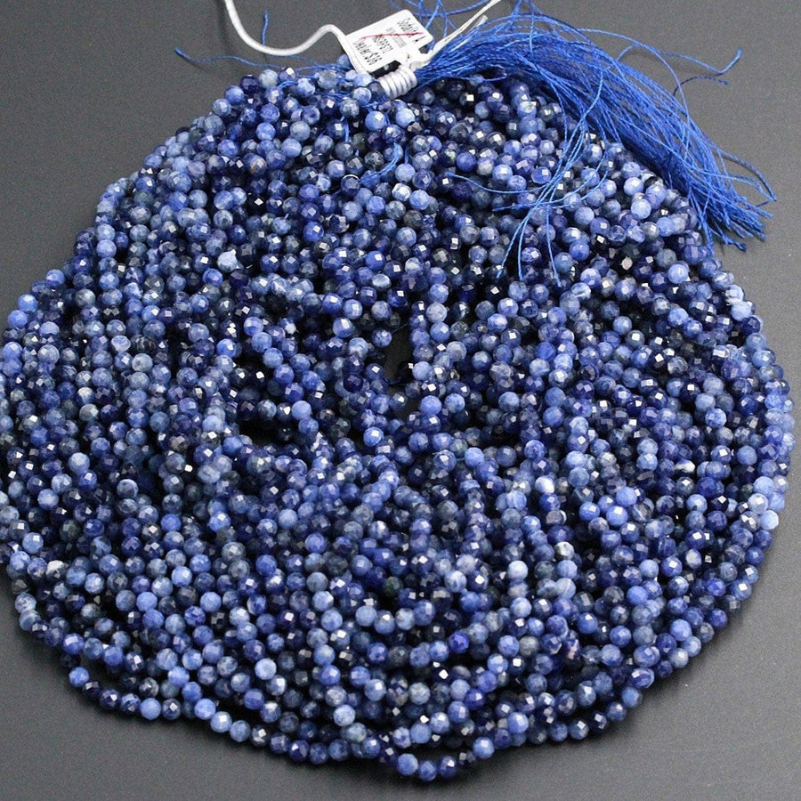 High Quality Natural Blue Sodalite Round 2mm 3mm 4mm Faceted Round Beads Micro Cut Faceted Tiny Small Genuine Gemstone 16" Strand