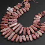 Matte Finish Natural Strawberry Lepidocrocite Quartz Faceted Double Terminated Point Large Focal Pendant Bead Long Pink Red Point 16" Strand
