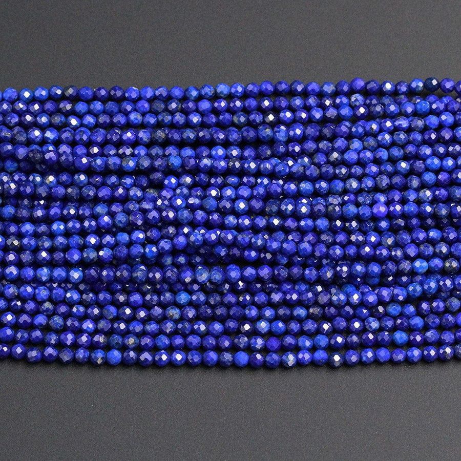 Micro Faceted Natural Blue Lapis Lazuli Round Beads Tiny Small 3mm Faceted Round Beads Diamond Cut Gemstone 16" Strand