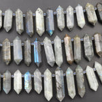 Natural Labradorite Beads Faceted Double Terminated Point Bullet Bicone Large Long Top Side Drilled Focal Labradorite Pendant 16" Strand
