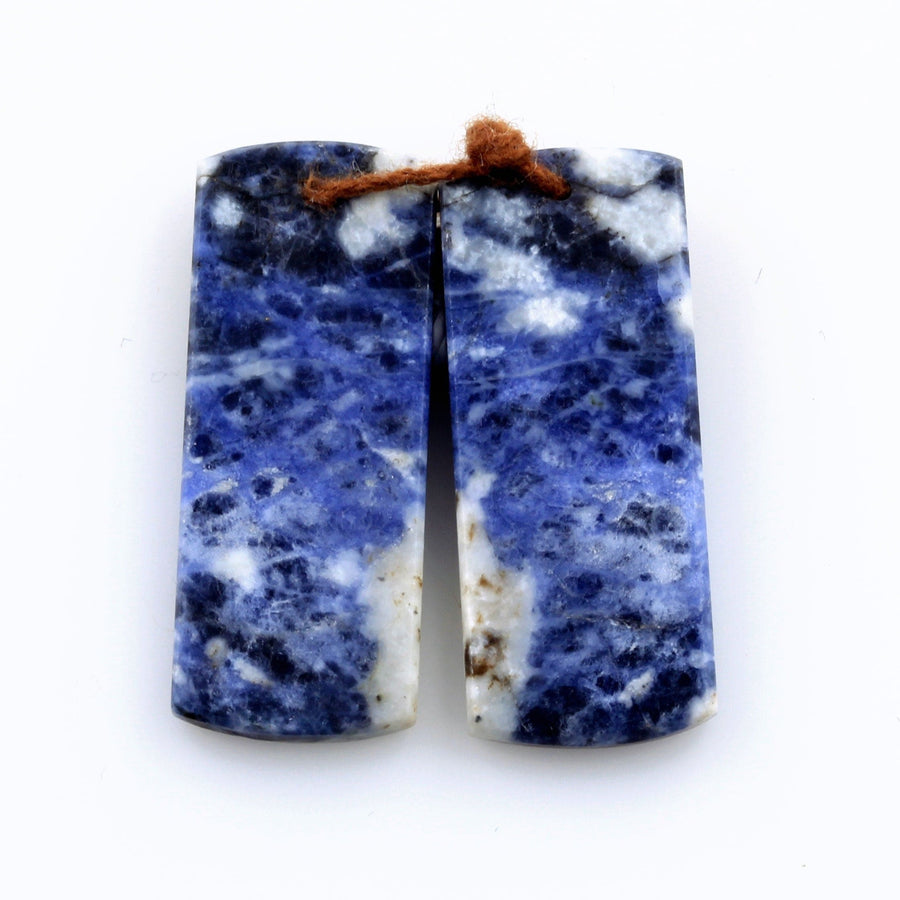 Natural Snow Mountain Blue Sodalite Earring Pair Flat thin Rectangle Cabochon Cab Drilled Matched Gemstone Bead Pair
