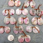 Natural Pink Tourmaline in Quartz Cabochon Cab Pair Drilled Matched Gemstone Earring Pair Bead Freeform Circle Round Shape