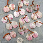 Natural Pink Tourmaline in Quartz Cabochon Cab Pair Drilled Matched Gemstone Earring Pair Bead Freeform Circle Round Shape