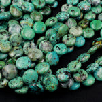 Natural African Turquoise 12mm Coin Beads Vibrant Blue Green Turquoise Untreated Gemstone 16" Strand