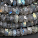 AAA Quality Flashy Natural Light Gray Labradorite Faceted Rondelle 8mm 10mm Beads Rainbow Flash Faceted Rondelle Beads 16" Strand Strand