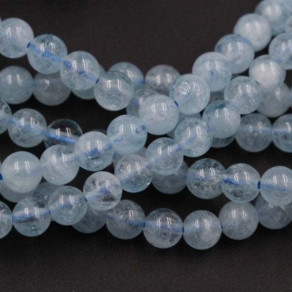Natural Blue Aquamarine 5mm Round Beads Natural Blue Gemstone 16" Strand
