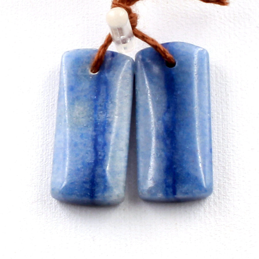 Drilled Natural Blue Aventurine Earring Pair Short Rectangle Cabochon Cab Pair Drilled Matched Earrings Bead Pair