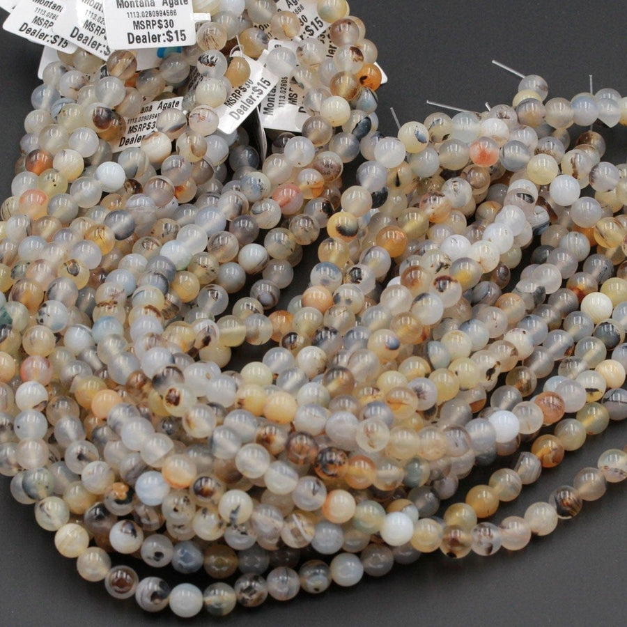 Natural Montana Agate Round Beads Smooth 8mm 10mm Amazing Dendritic Pattern Unusual Yellow Brown Black White Beads 16" Strand