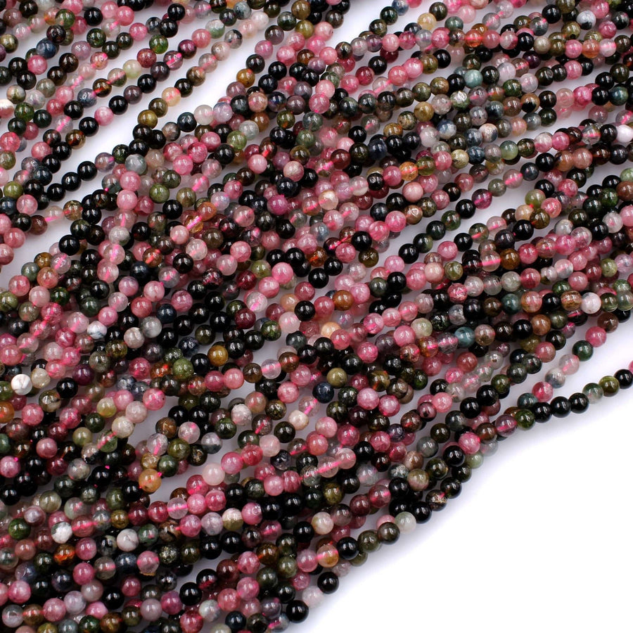 Natural Multicolor Pink Green Tourmaline Round Beads 4mm Colorfu Real Genuine Tourmaline Gemstone Beads 16" Strand