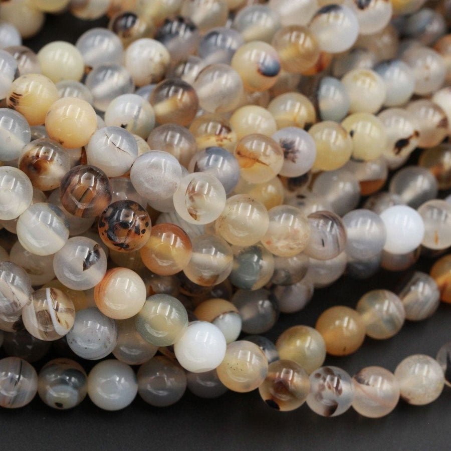 Natural Montana Agate Round Beads Smooth 8mm 10mm Amazing Dendritic Pattern Unusual Yellow Brown Black White Beads 16" Strand