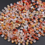 Natural Carnelian Teardrop Beads Small Faceted 12mm x 8mm Natural Red Orange Creamy White Pear Briolettes Gemstone 16" Strand