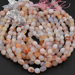 Natural Cherry Blossom Agate Beads Translucent Pink Peach Creamy White High Polish Rounded Freeform Nuggets 10mm 12mm Irregular 16" Strand