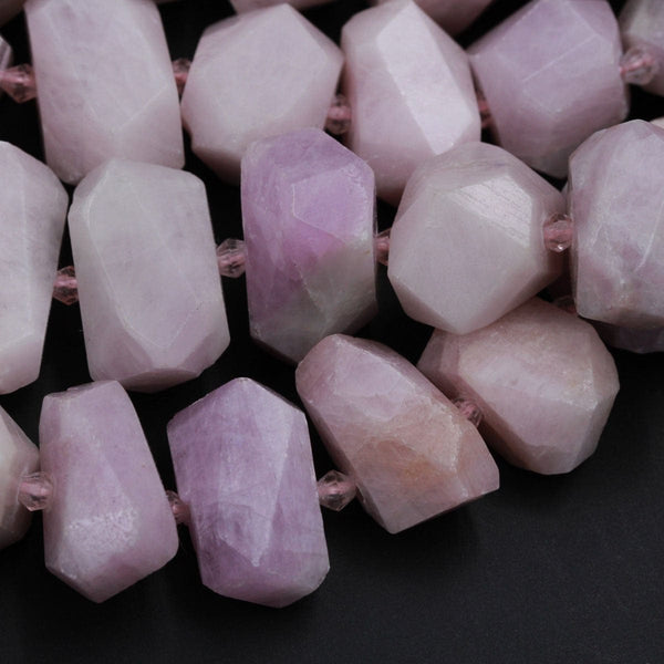 Natural Kunzite Bead Chunky Large Faceted Rectangle Nugget Pink Violet Purple Gemstone Vertically Drilled Focal Bead High Quality 16" Strand