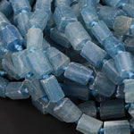 Blue Calcite Beads Faceted Tube Rectangle Shaped Raw Rough Organic Cut Earthy Natural Blue Semi Precious Gemstone 16" Strand