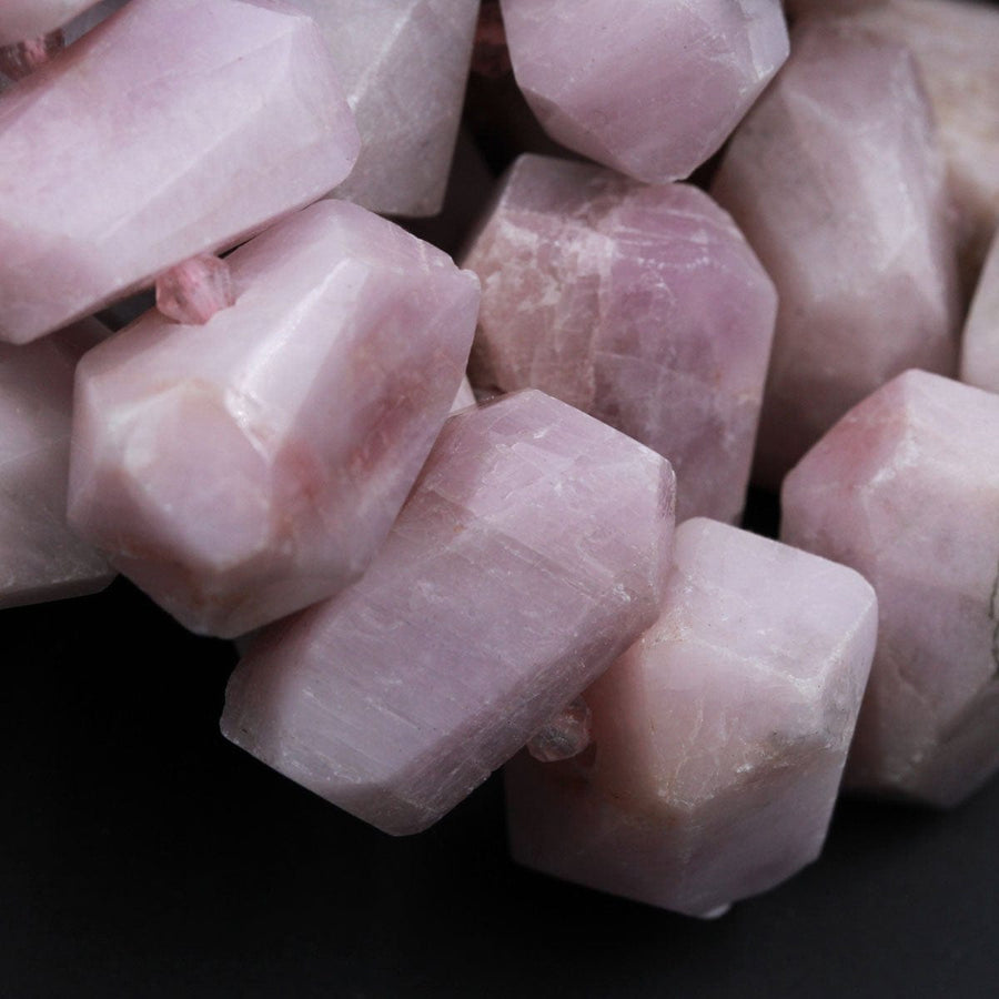 Natural Kunzite Bead Chunky Large Faceted Rectangle Nugget Pink Violet Purple Gemstone Vertically Drilled Focal Bead High Quality 16" Strand