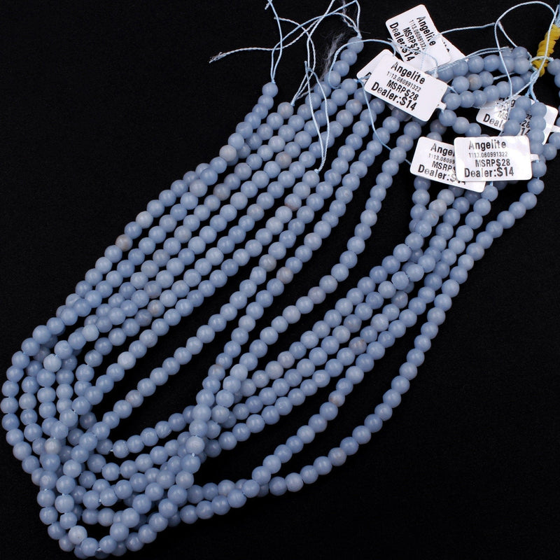 Natural Blue Angelite 6mm Round Beads Canadian Angel Stone Soft Pastel Blue 16" Strand