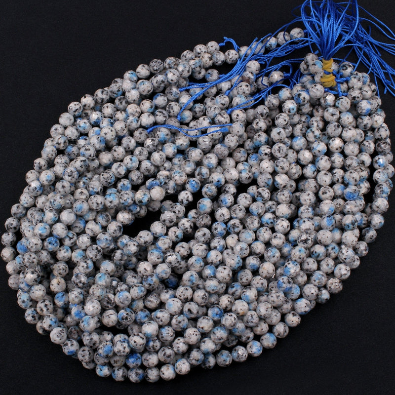 Faceted K2 Jasper Granite 8mm Round Beads 16" Strand