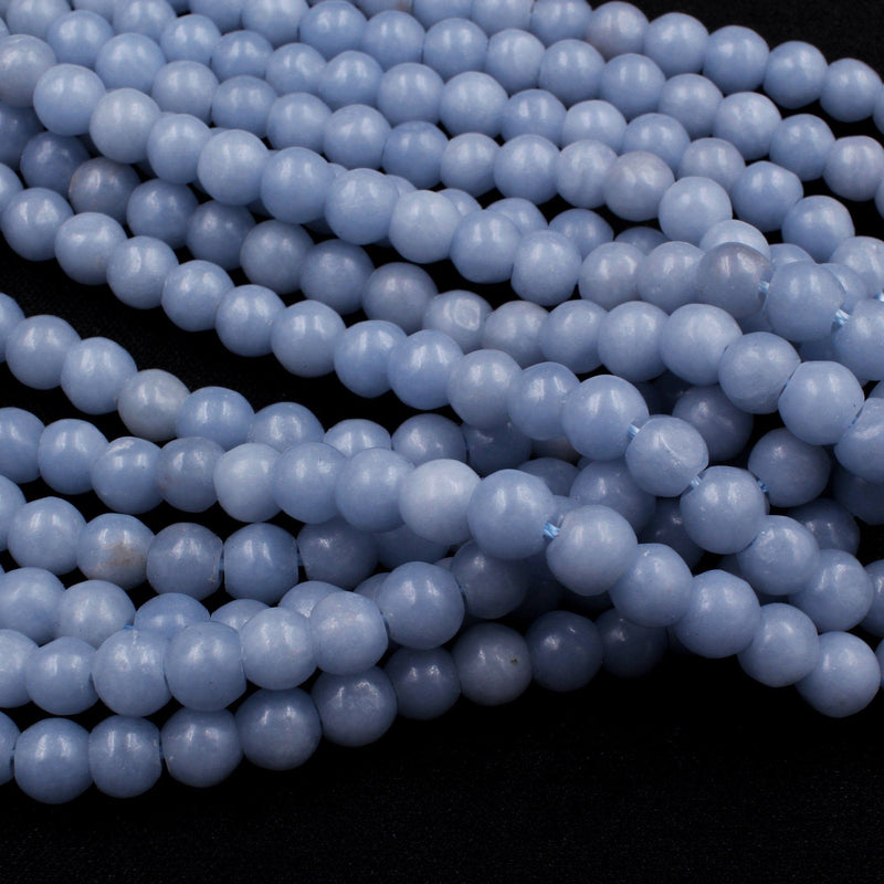 Natural Blue Angelite 6mm Round Beads Canadian Angel Stone Soft Pastel Blue 16" Strand