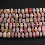 Large Natural Peruvian Pink Opal Faceted Rondelle Wheel Beads Pink Opal Faceted Saucer Center Drilled Disc Nugget AAA Quality 16" Strand