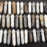 Natural African Dendritic Moss Opal Beads Faceted Double Terminated Pointed Large Long Pendant Top Side Drilled Bead Bullet 16" Strand