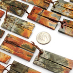 Natural Red Creek Jasper Earring Pair Modern Flat Long Rectangle Cabochon Cab Drilled Matched Gemstone Bead Pair Multicolor Picasso Jasper