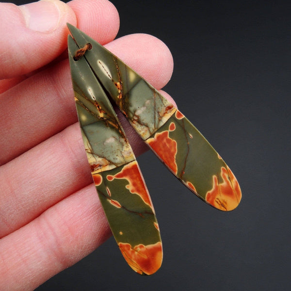 Natural Red Creek Jasper Earring Pair Flat Teardrop Cabochon Cab Pair Drilled Matched Earrings Bead Pair E2187