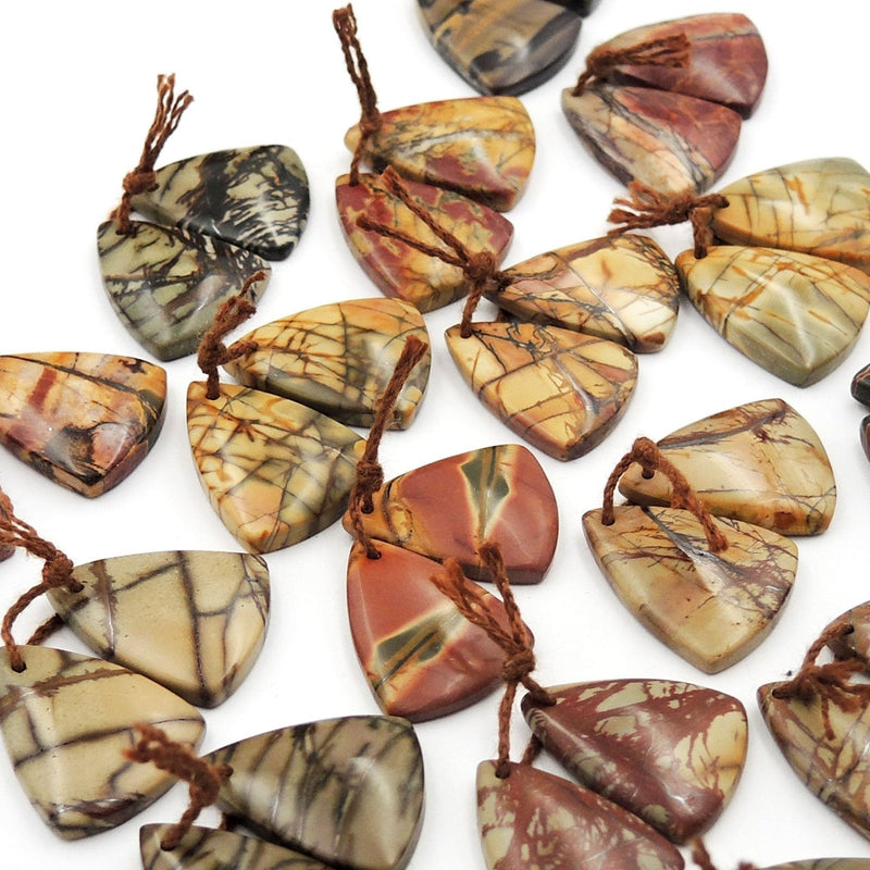 Natural Red Creek Jasper Triangle Earring Pair Cabochon Cab Drilled Matched Gemstone Bead Pair Aka Multicolor Picasso Jasper
