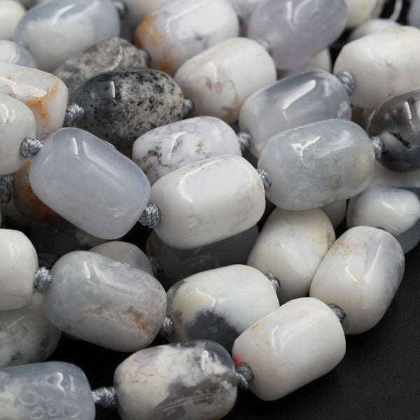 Icy! Natural Blue Angel Chalcedony Beads Drum Barrel Cylinder Large Thick Chunky Smooth Beads 18mm Gemmy Blue Gemstone 16" Strand